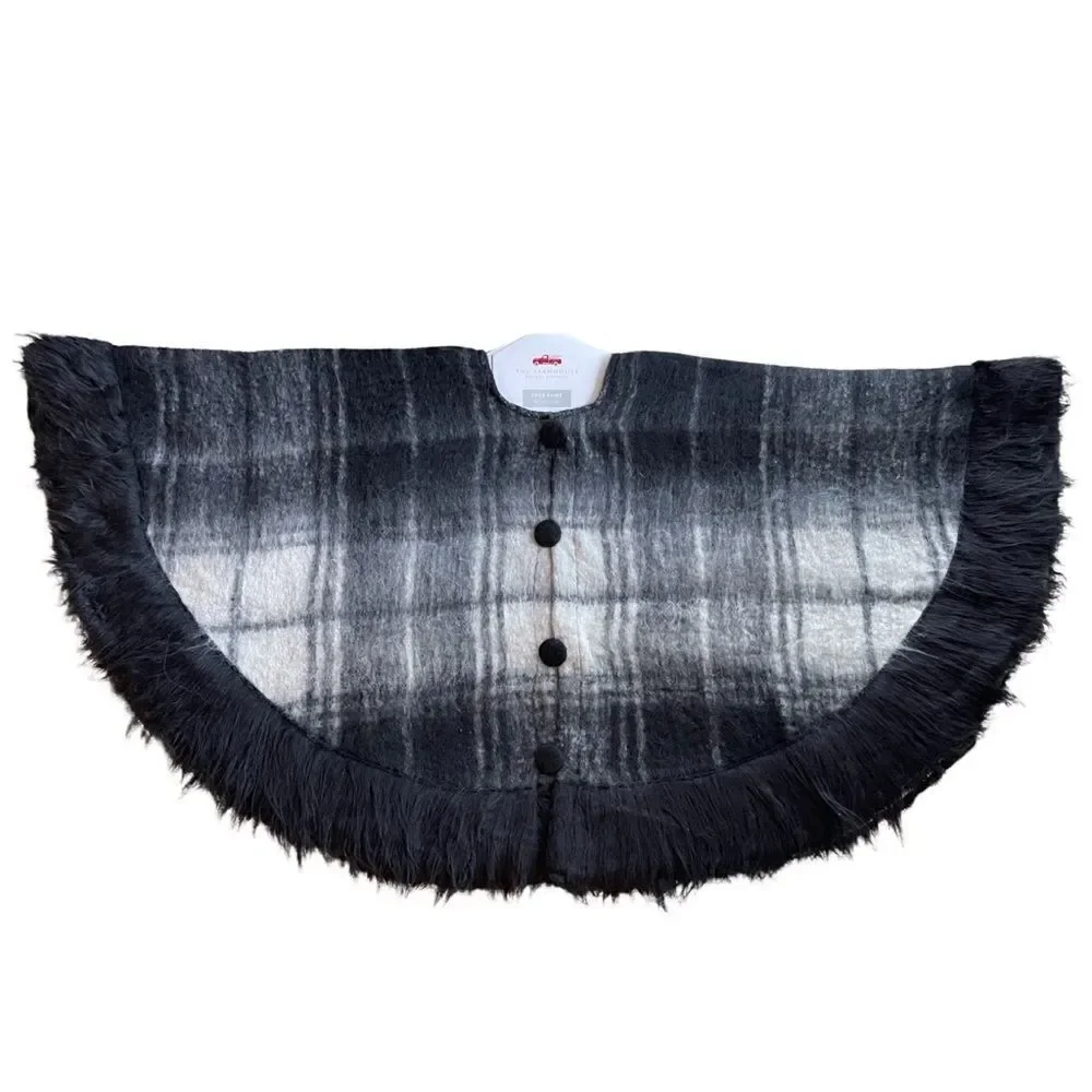 The Farmhouse Rachel Ashwell Mohair Plaid Holiday Tree Skirt Blk Gray 52” NWT
